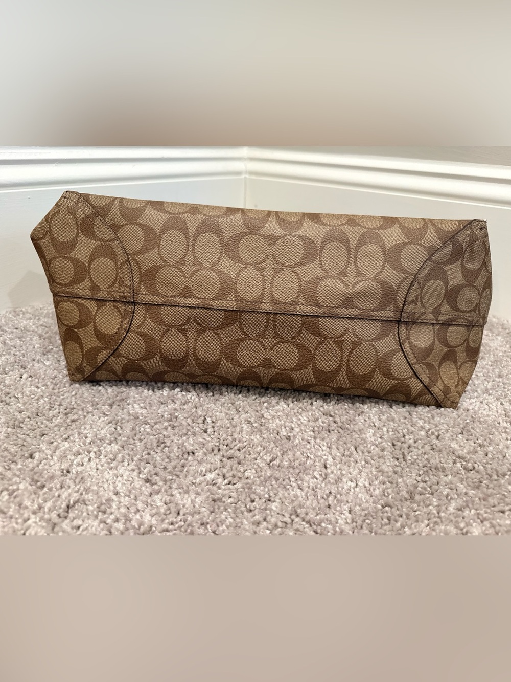Coach Brown Signature Canvas Tote with Leather Trim - Picture 2 of 6